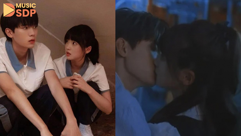 Cảnh Trương Lục Nhượng và Tô Tại Tại trong một khoảnh khắc lãng mạn tại trường học.